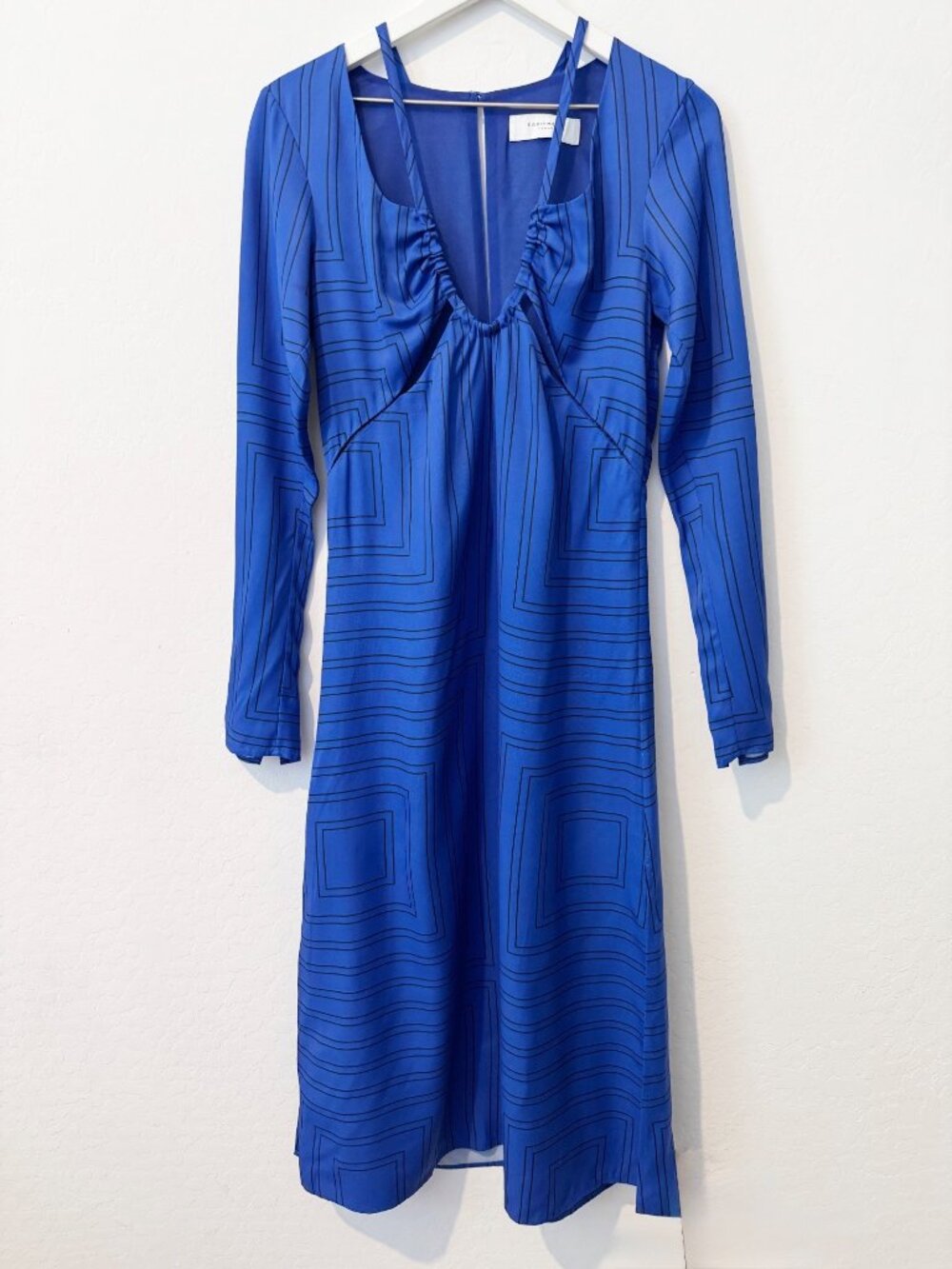 Equipment Satin Dress Medium Blue Black Cutout Ruchedโ French Girl Quiet Luxury